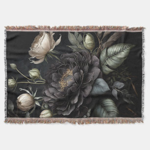 Gothic Rose Arrangement Black Flower Throw Blanket
