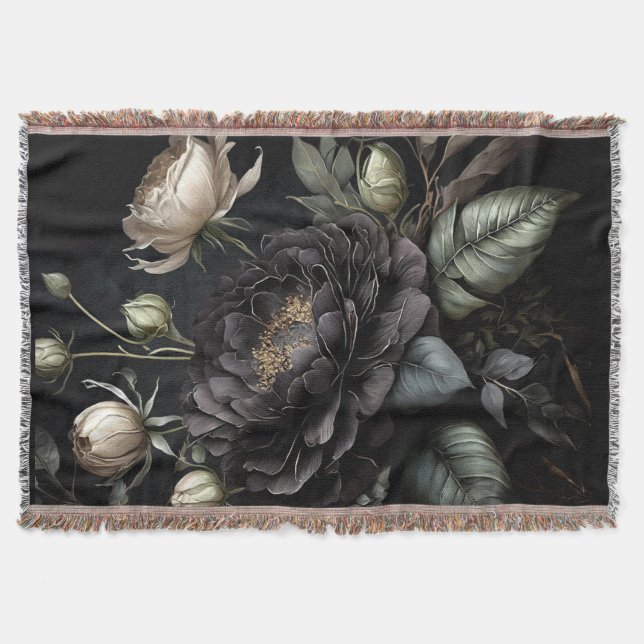  Gothic Rose Arrangement Black Flower Throw Blanket (Front)