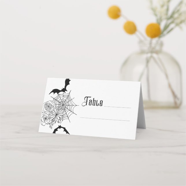Gothic Rose Bat Spiderweb Wedding Place Card (Front)