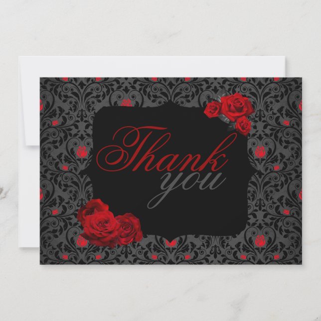 Gothic Rose Black and Red Thank You Card (Front)