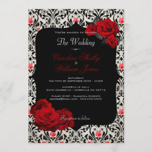 Gothic Rose Black and Red Wedding Invitation