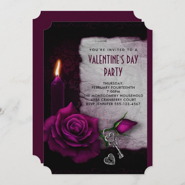 Gothic Rose Candle and Locket Valentine Party Invitation (Front/Back)