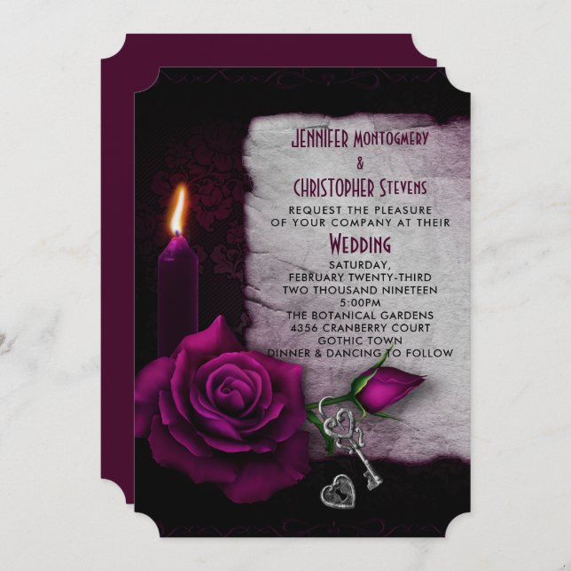 Gothic Rose Candle and Locket Wedding Invitation (Front/Back)