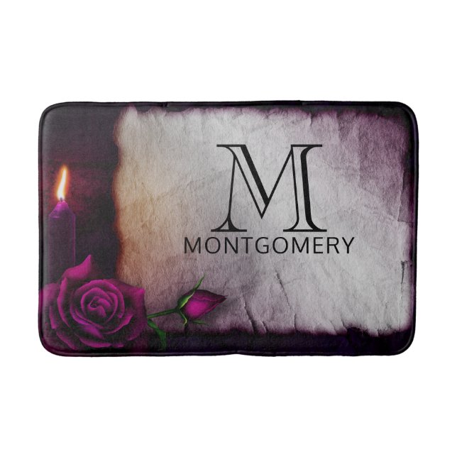 Gothic Rose, Candle, and Parchment Monogram Bath Mat (Front)