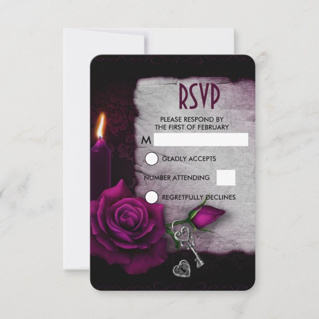 Gothic Rose, Candle, and Parchment Wedding RSVP (Front)