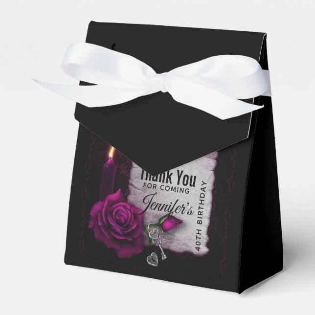 Gothic Rose, Candle, Parchment and Locket Birthday Favour Box (Front Side)