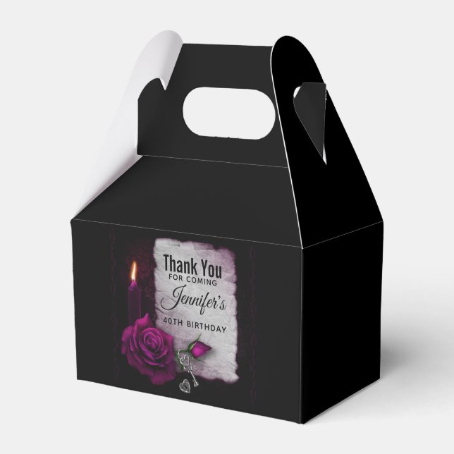 Gothic Rose, Candle, Parchment and Locket Birthday Favour Box (Front Side)