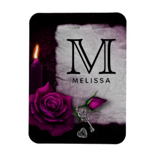 Gothic Rose, Candle, Parchment and Locket Monogram Magnet