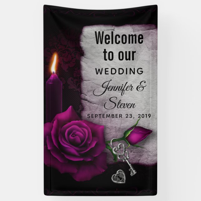 Gothic Rose, Candle, Parchment and Locket Wedding Banner (Vertical)