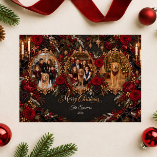 Gothic Rose Christmas Family Photo Collage Holiday Card