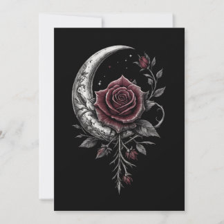 Gothic Rose Crescent Moon Dark Floral Artwork Holiday Card