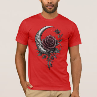 Gothic Rose Crescent Moon Dark Floral Artwork T-Shirt
