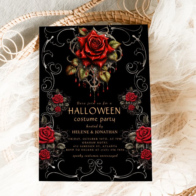 Gothic Rose Dark Adult Halloween Party Invitation (Gothic Rose Dark Adult Halloween Party Invitation)