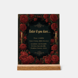 Gothic Rose Floral Frame with Golden Candles  Acrylic Sign