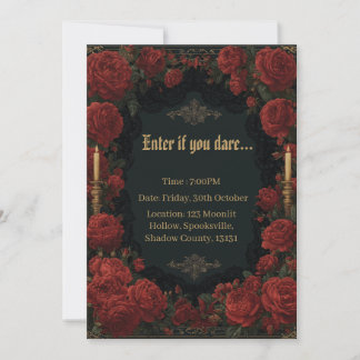 Gothic Rose Floral Frame with Golden Candles  Invitation
