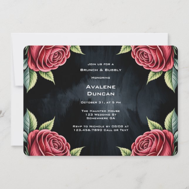 Gothic Rose Frame Brunch & Bubbly Invitation (Front)