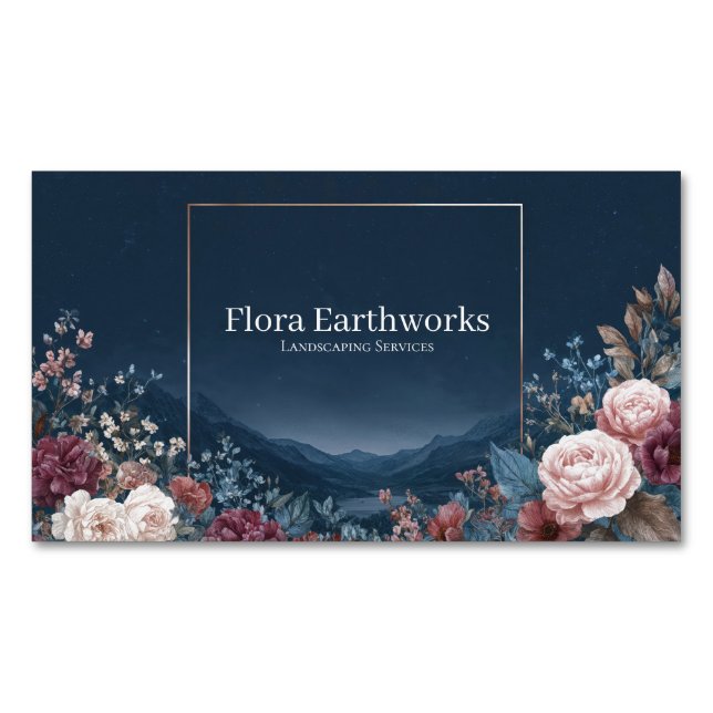Gothic Rose Frame Starry Night Mountain Landscape Magnetic Business Card (Front)