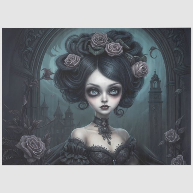 Gothic Rose Maiden | Dark Halloween Vampire Doll  Tissue Paper (Front)