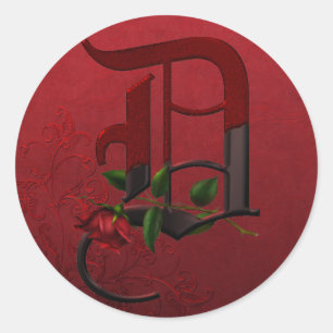Gothic Rose Monogram D Classic Round Sticker