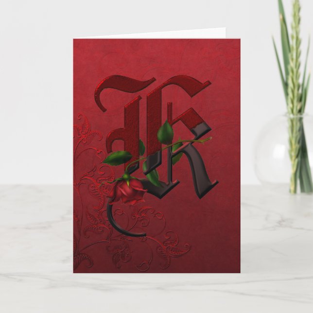Gothic Rose Monogram K Note Card (Front)