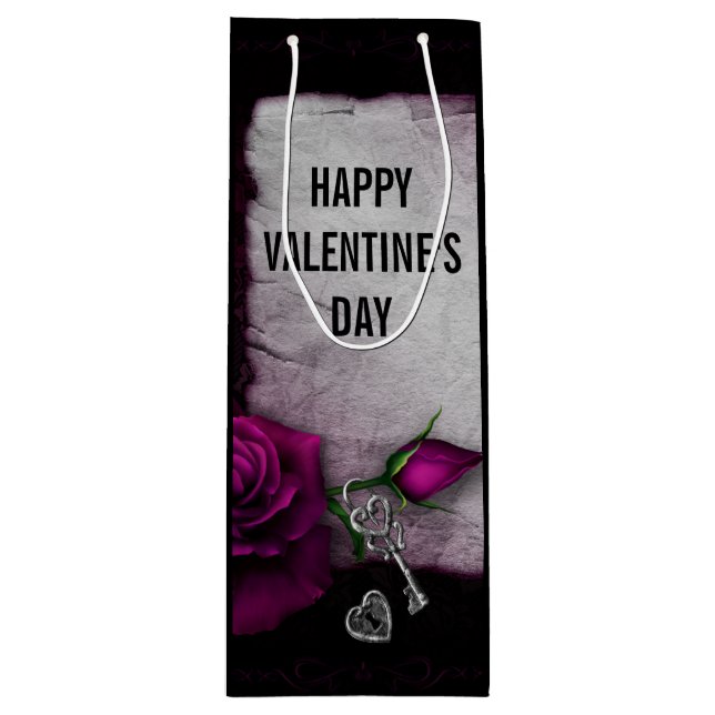 Gothic Rose, Parchment and Locket Valentine's Wine Gift Bag (Front)