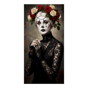 Gothic Rose Queen – Dark Romantic Art with Skeleto Poster