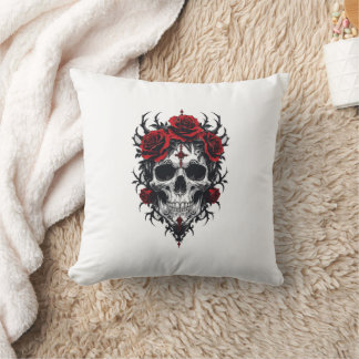 Gothic Rose Skull Cushion