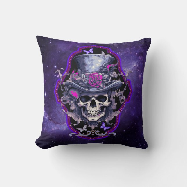 Gothic Rose Skull Halloween  Cushion (Front)