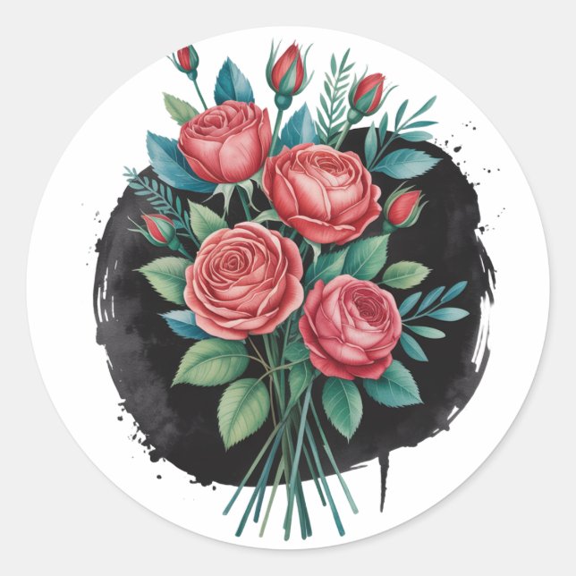 Gothic Rose Wedding Frame Classic Round Sticker (Front)