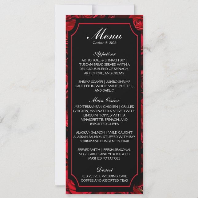 Gothic Rose Wedding Menu Invitation (Front)