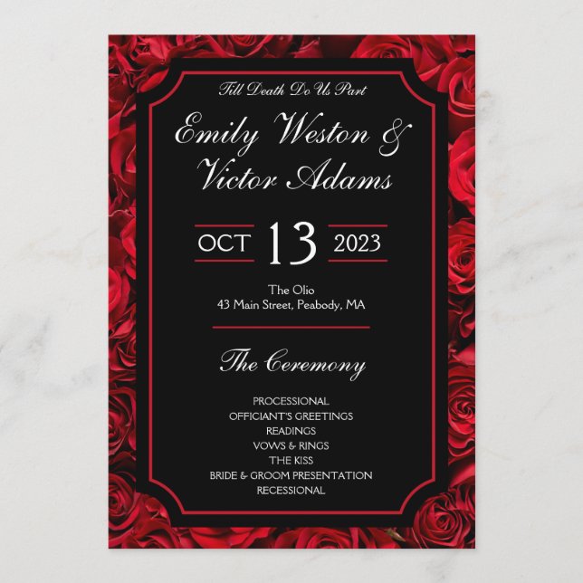 Gothic Rose Wedding Program Wide Menu (Front)