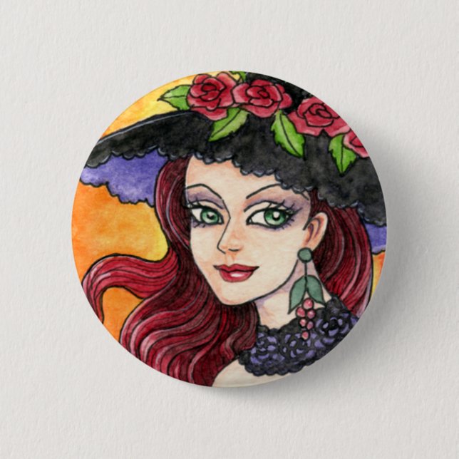 Gothic Rose Witch Fantasy Button by Ann Howard (Front)