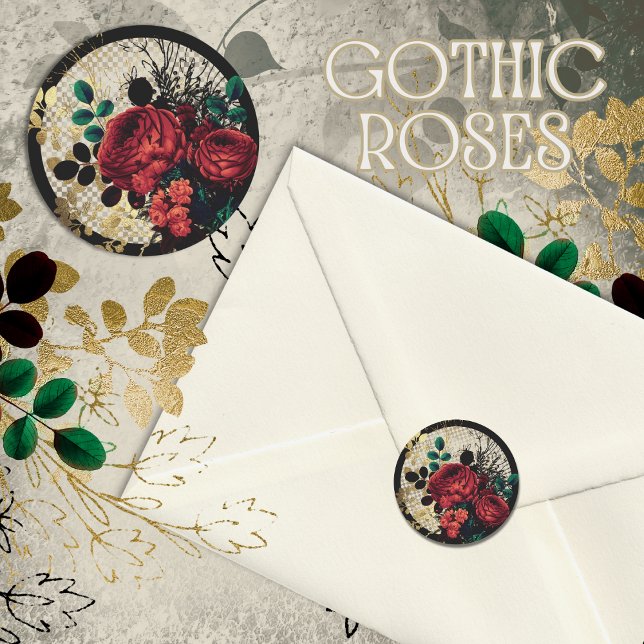 Gothic Roses Classic Round Sticker (Gothic Roses Sticker)