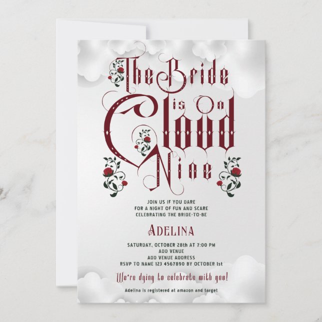 Gothic Roses Cloud Nine Halloween Bridal Shower Invitation (Front)