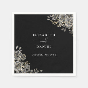Gothic Roses Floral Black And White Wedding Napkin