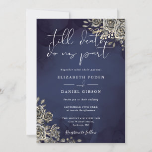 Gothic Roses Floral Midnight Blue Wedding Invitation