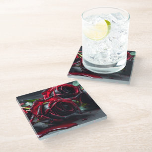 Gothic Roses Glass Coaster