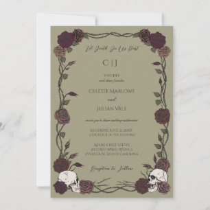 Gothic Roses Olive Green Til Death Wedding Invitation