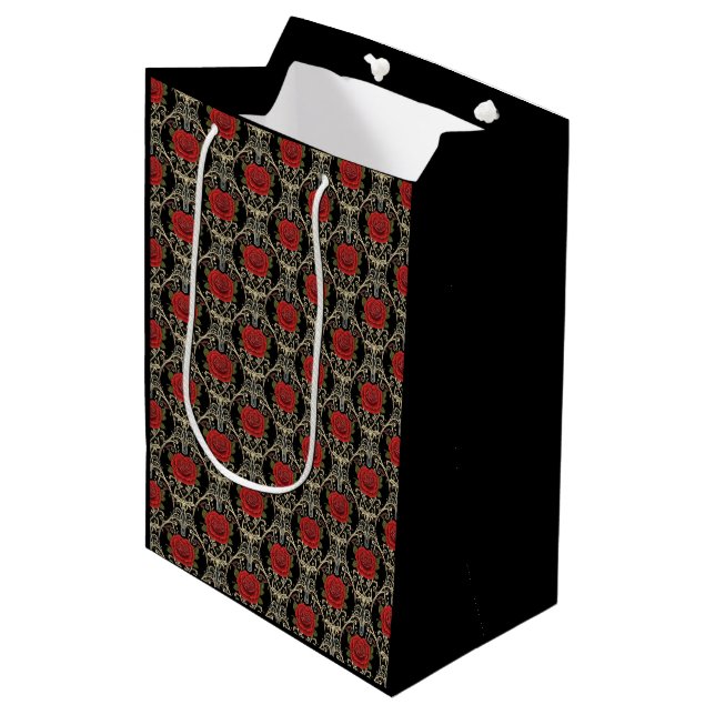 Gothic Roses Pattern Medium Gift Bag (Front Angled)