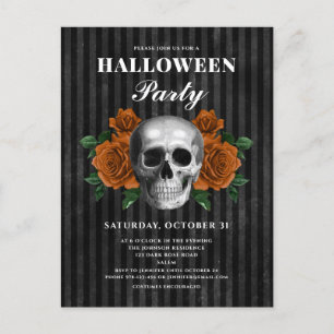 Gothic Roses & Skull Halloween Party Postcard