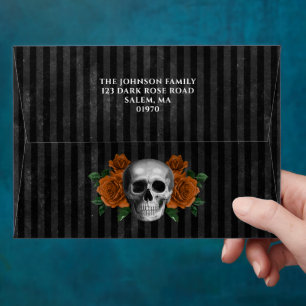 Gothic Roses & Skull Halloween Return Address Envelope