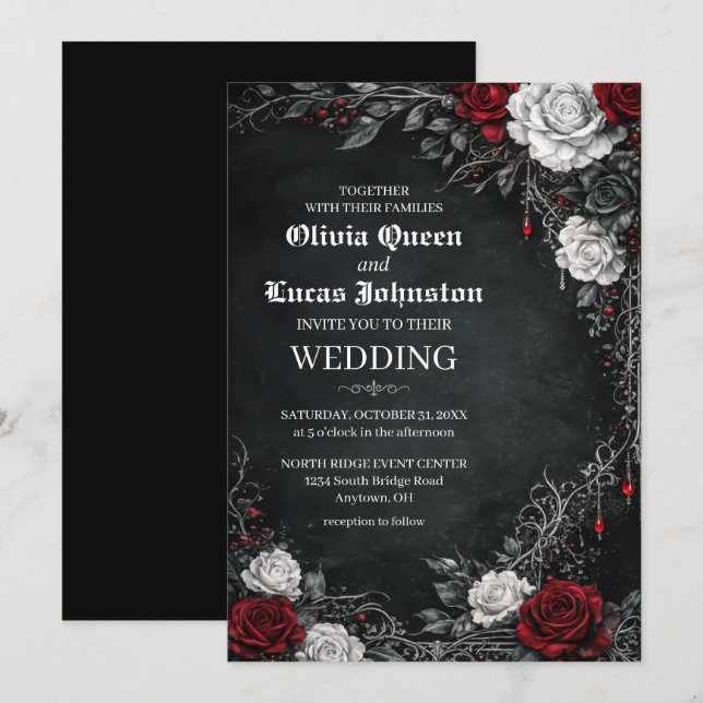 Gothic Roses Wedding Invitation (Front/Back)