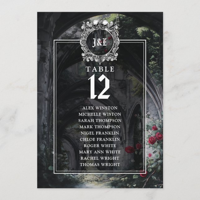 Gothic Ruins Floral Table Number Seating Chart (Front)