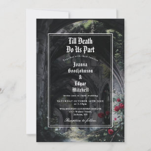 Gothic Ruins Roses All In One QR Code Wedding Invitation