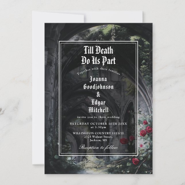 Gothic Ruins Roses Floral All In One Wedding Invitation (Front)