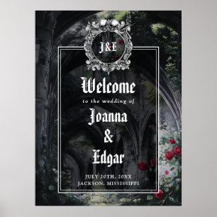 Gothic Ruins Roses Floral Wedding Welcome Sign