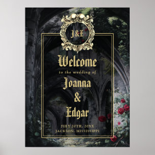 Gothic Ruins Wedding Black And Gold Welcome Sign