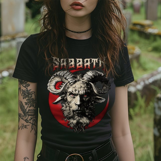Gothic Sabbath Baphomet Goat Retro Death Metal 70s T-Shirt (Standing in the graveyard with her gothic tee, no one can deny the menacing iconic design of this T )