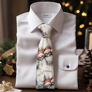 Gothic Santa Skulls Watercolor Winter Gothmas Tie