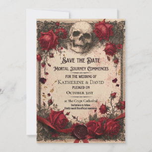 Gothic Save the Date Template with Skull and Roses